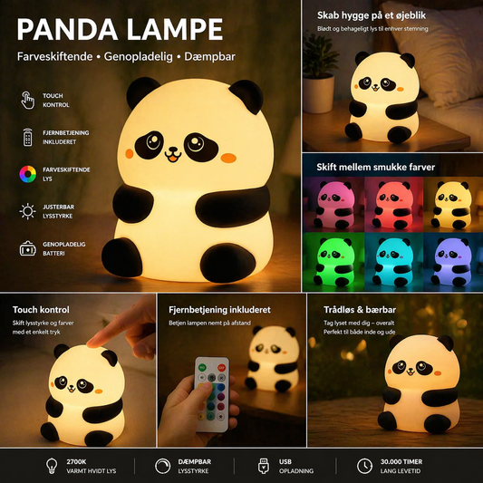 Panda lampe - m/fjernbetjening og tap funktion