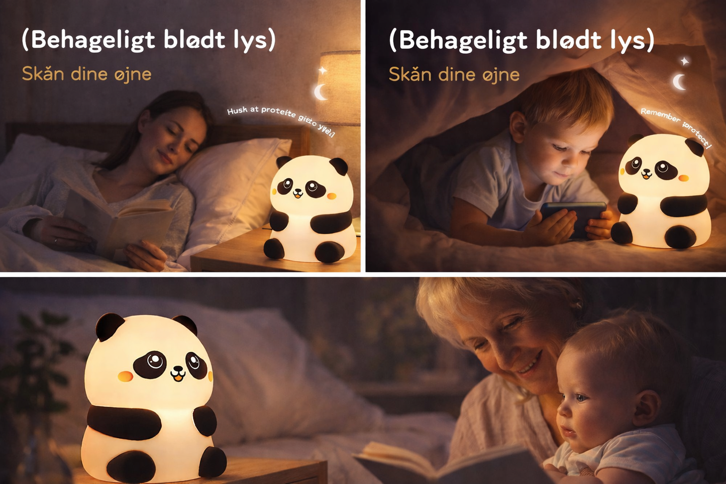 Panda lampe - m/fjernbetjening og tap funktion